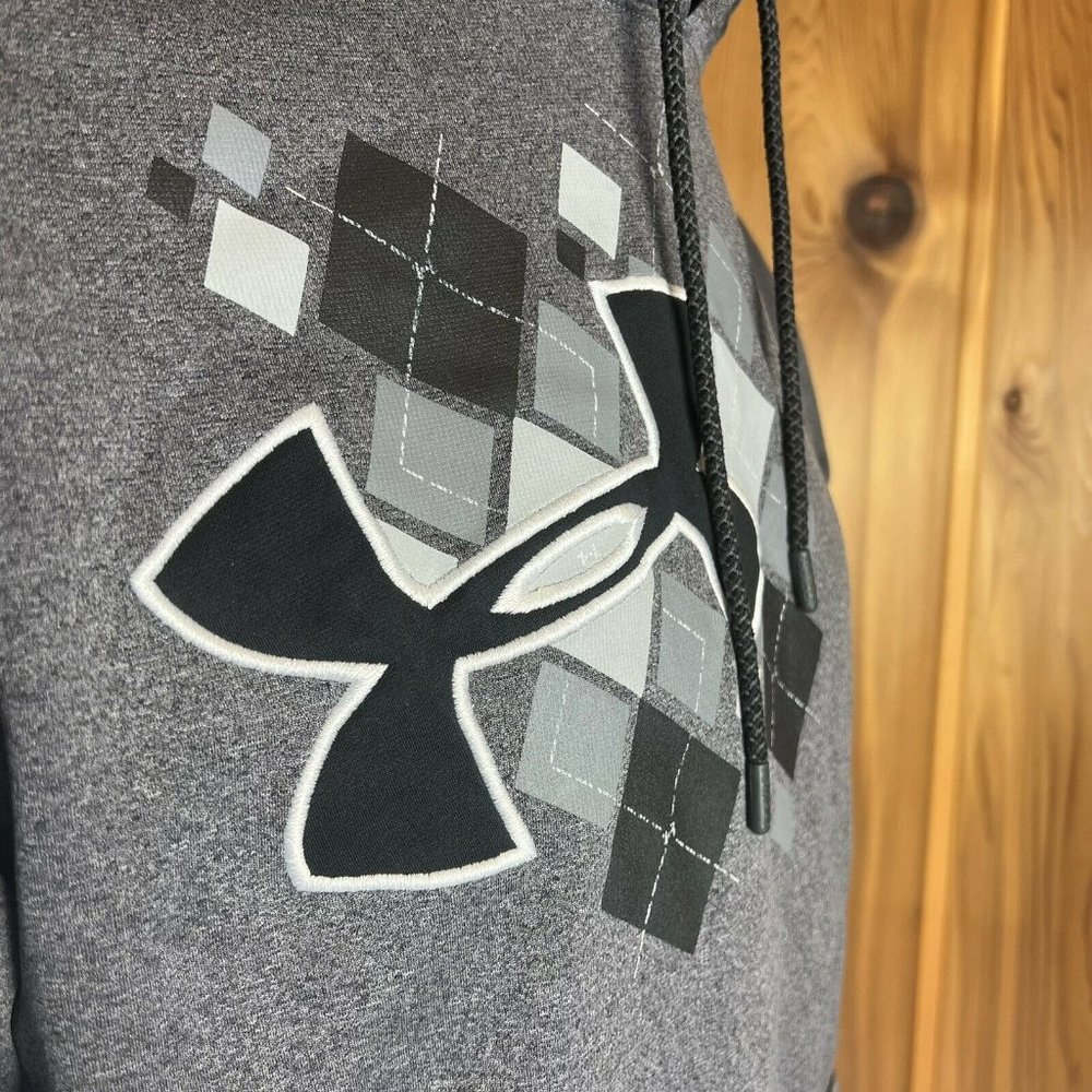 UA Under Armour Hoodie Sweatshirt Pullover Mens Medium Loose Argyle Logo Grey - Picture 6 of 10